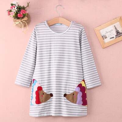 

Lovely Baby Kids Girls Cartoon Printed Casual Long Sleeved Striped Slim Dress