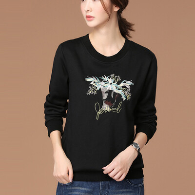 

City plus CITYPLUS 2017 autumn&winter new women&39s art plus cashmere thick long-sleeved sweater embroidered loose primer shirt CWWY178353 black XL