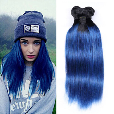 

Brazilian Ombre Hair Extensions 8A Grade Unprocessed 2 Tone 1BBlue Ombre Brazilian Virgin Hair Straight 3 Bundles Hair Weft