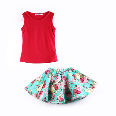 

CANIS@2017 Hot Baby Girls' Solid Floral T-Shirt+Skirt Set