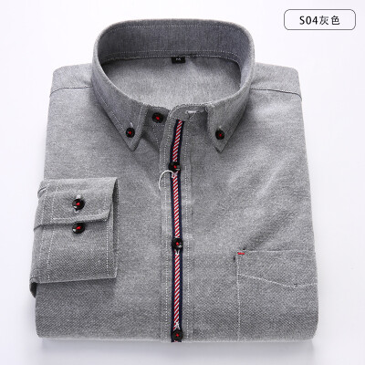 

Business Youth Men Long Sleeve Shirt Spring Silm Fit Oxford Textile Solid Color Stitching Fashion