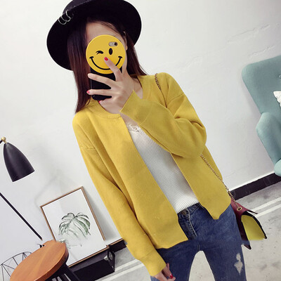 

sustory women 2017 autumn&winter Korean casual embroidery sweater sweater jacket short paragraph sweater shirt SRSU093 yellow all