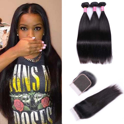 

3 Bundles With Closure Malaysian Straight Hair 7A Unprocessed Virgin Hair With Closure Straight Bundles With Closure Human Hair