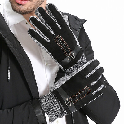

Yu Zhaolin YUZHAOLIN leather gloves men winter warm riding plus velvet ride winter wind touch-screen men&39s leather stitching thick black&white section