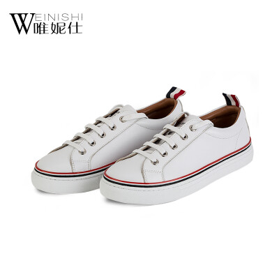 

New paragraph autumn 2017 womens shoes fashion white shoes round head cowhide with flat casual shoes