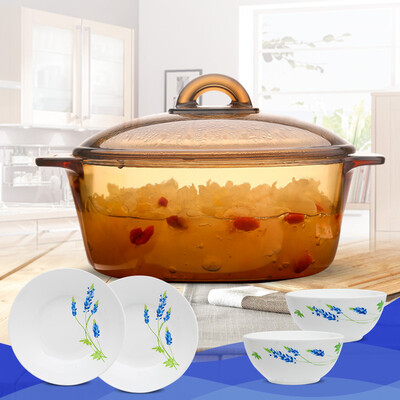 

Jingdong Supermarket Le Meiya Luminarc Amber Straight Bottle Glass Pot Pot Pot Stew pot Transparent Pot Steamer Bottle 2 liter Pot 2 Bowl 2 Plate 5 Combination Set
