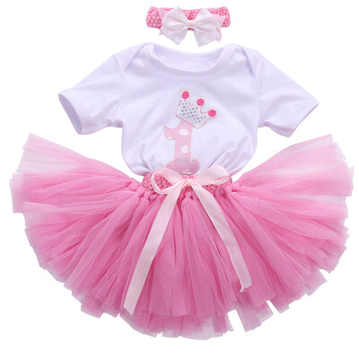 

3PCS Toddler Baby Girl Romper T Shirt TopHeadbandSkirt Tutu Skirt Outfit