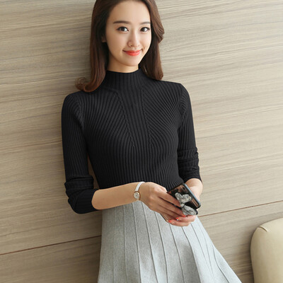 

Long Yue Women Knitwear Ladies Short paragraph 2017 autumn&winter new high collar Slim long-sleeved shirt sweater LWYC178720 Black L