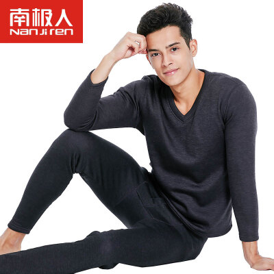 

Antarctic thermal underwear men's youth V collar cashmere middle-aged underwear Qiuyi Qiu pants suit male rich purple purple XL