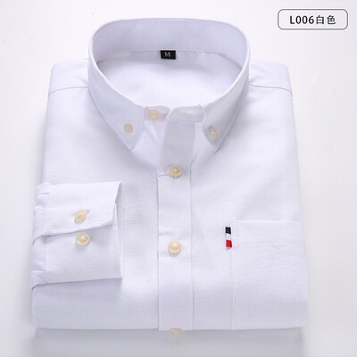 

Business Youth Men Long Sleeve Shirt Spring Silm Fit Oxford Textile Solid Color Stitching Fashion