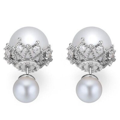 

White Imitation Pearl Stud Earrings For Women Silver Color Cubic Zirconia Earrings Jewelry Wedding Elegant Gift 25558