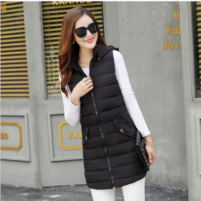 

2017 autumn and winter new Slim long holiday hooded large size women's feather cotton vest vest