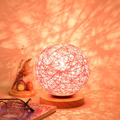 

BOKT Minimalist Solid Wood Table Lamp Bedside Desk Lamp Colourful Home Decor Rattan Ball Round Lampshade Pink