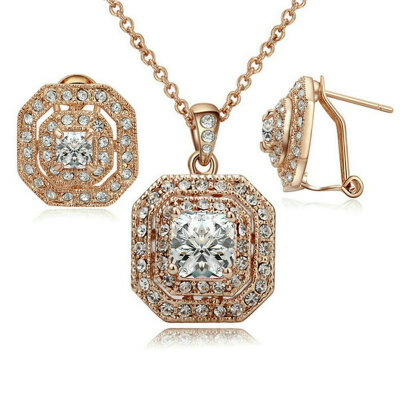 

Yoursfs® 18K Rose Gold Plated 2ct Simulated Diamond Necklace And Earring Jewelry Use Austrian Crystal Bridal Sets