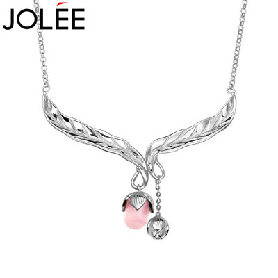 

Feather JOLEE sweater chain S925 silver crystal necklace color gem costume chain to send his girlfriend honor wife gift pink one size