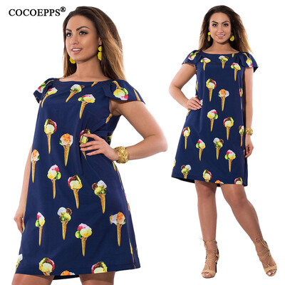 

COCOEPPS Women Flower Print Fashion Dress Casual Plus Size Summer Female Chiffon O-Neck Dresses Short Loose Vestidos 5XL 6XL