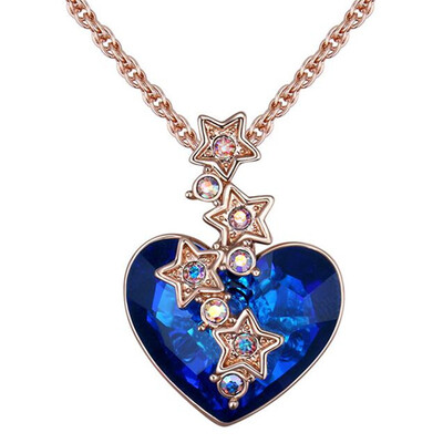 

Blue Austria Crystal Short Charm Pendant Necklace Star Романтический дизайн сердца любви Модный изысканный классический салон .26518