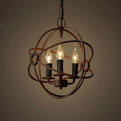 

BOKT 3-Lights Vintage Edison Metal Shade Круглый подвесной потолочный люстра Retro Iron Rustic Сферический потолочный подвесной светильник