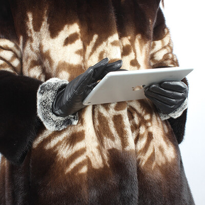 

Winter new female full palm touch thickened dermis hair sheepskin gloves