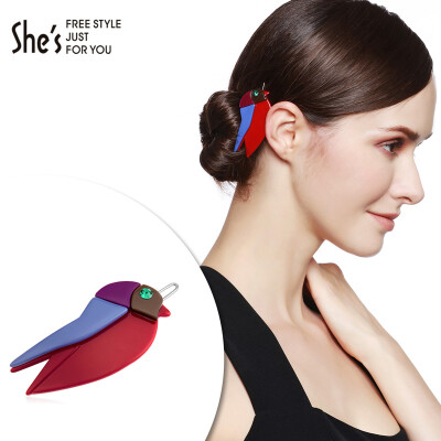 

Shes Qian Zi headdress hair accessories side clip bangs hit the color hummingbird acetate plate hairpin red