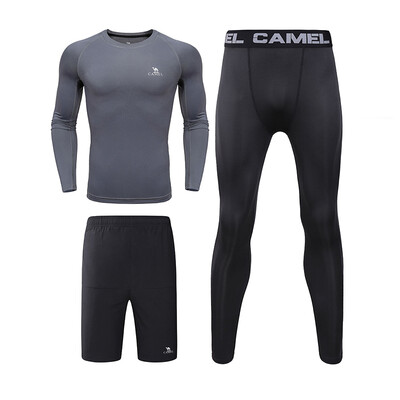 

Camel Camel Men&39s Fitness Three-piece Set Long Sleeve Tights Knit Running Nine Pants Sports Set C7W2S1602 Black XL