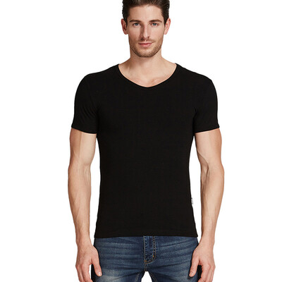 

Playboy T-shirt mens short-sleeved cotton V-neck bottoming vest comfortable Slim mens bottoming shirt black XXL