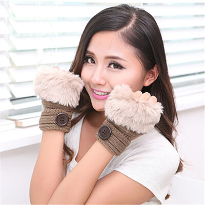 

Fashion ladies hairs buckle gloves warm woolen half finger gloves hand knitted gloves