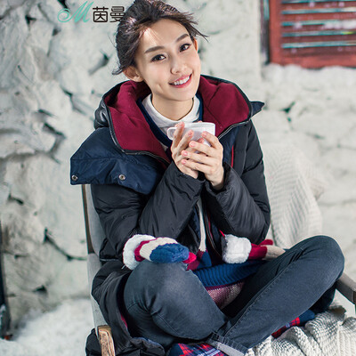 

Yin Man INMAN 2017 autumn&winter new style Fan hood fake two pieces down jacket female long paragraph thick loose loose winter feather jacket 8531210210 midnight black S