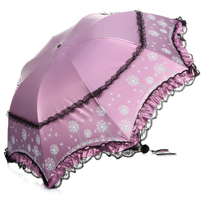 

【Jingdong Supermarket】 Paradise umbrella Ping Ting beauty black polyester color plastic three fold sunny umbrella 33111E light purple