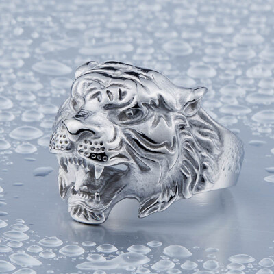 

Vintage 316L Stainless Steel Titanium Tiger Head Ring Men Personality Unique Men's Animal Jewelry