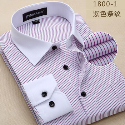 

Men Long Sleeve Shirt White Collar Fashion Profession Solid Color Spring Autumn