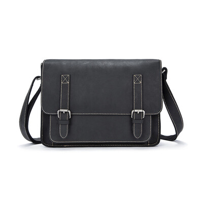 

DALFR Cowhide Messenger Bags 16 Inch Genuine Leather Shoulder Bags Vintage Solid Crazy Horse Crossbody Bags Men