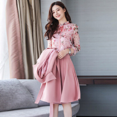 

Fort Sheng 2017 new women&39s autumn&winter windbreaker coat solid color pleated skirt three-piece fashion Slim long tide zx1783008 tender powder XL
