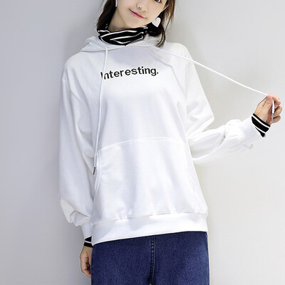 

City plus CITYPLUS 2017 autumn and winter new women's literary and artistic wild stitching two-piece hooded long-sleeved jacket letter printing sweater CWWY178556 black M