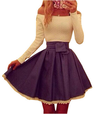 

Lovaru ™2015 new fashion women dress summer dress a-line full sleeve slash neck above knee mini broadcloth natural clolor