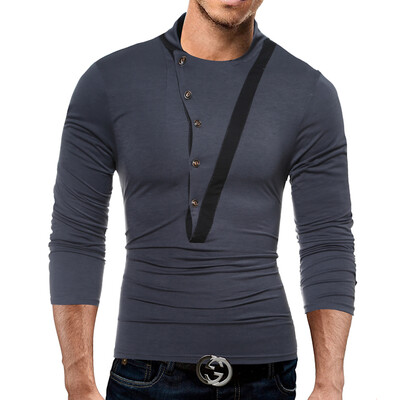 

Male 2017 Brand Long Sleeve Button Stitch T Shirt Collar Slim Men T-Shirt Tops Fashion Mens Tee Shirt T Shirts XXXL WJIGY