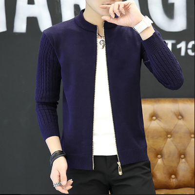 

2017 autumn and winter new men's solid color sweater casual jacket fashion young collar collar sweater cardigan