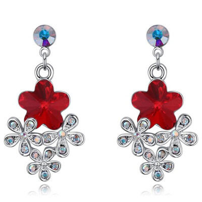 

High Quality Red Austrian Crystal Flower Earrings For Women Classic Fashion Drop Earrings Party Gift .26217