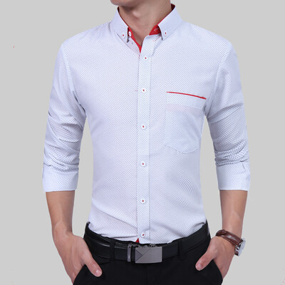 

2017 Men'S Fashion Men Shirt British Fashion Wave Point Slim Square Collar Long-Sleeved Shirt Single Large Size 4XL