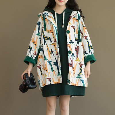 

City plus CITYPLUS 2017 autumn and winter new women's literature and art wear hooded coat coat loose loose long-sleeved windbreaker CWWT179372 giraffe L