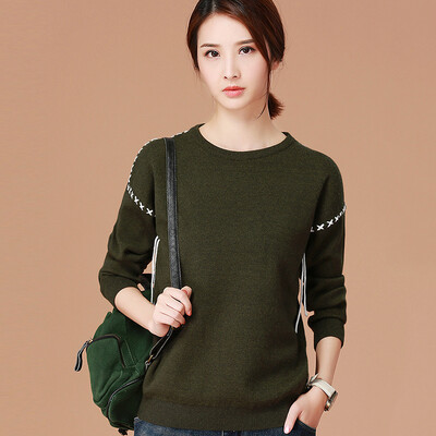

City plus CIYPLUS 2017 autumn&winter new women loose wild personality stitching casual long-sleeved thick sweater sweater CWYC179171 army green M