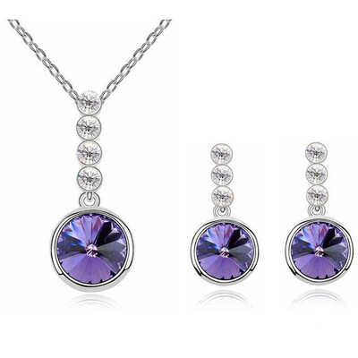 

Round Crystals Pendant Necklace Earrings Jewelry Sets For Women Gift Bride Wedding Jewelry White Gold Color Accessories
