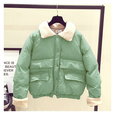 

2017 winter lambs woolen coat is thin fashion lambs collar short section of casual cotton bread