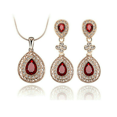 

Yoursfs® 18K Rose Gold Plated Simulated Ruby Necklace and Earring Use Austrian Crystal Bridal Jewelry Set