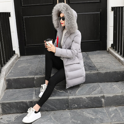 

2017 new fashion winter fur collar thick collar hooded women down jacket in the long section down jacket