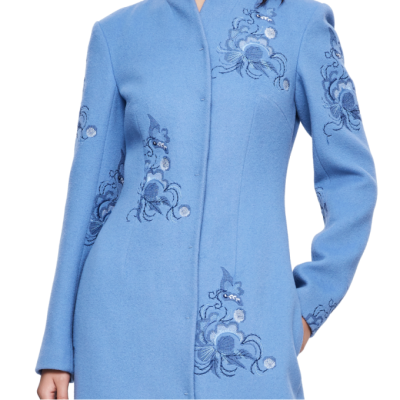 

Pig-weed flowers flowers pattern embroidered blue wool overcoat