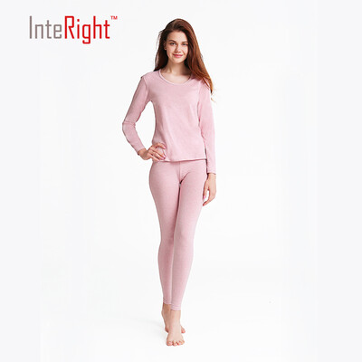 

INTERIGHT autumn clothing pants new warm round neck underwear suit orange