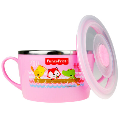 

American Fisher Childrens Tableware Newborn Baby Food supplement Stainless Steel Baby Ear Bowl with Cover 500ML Pink