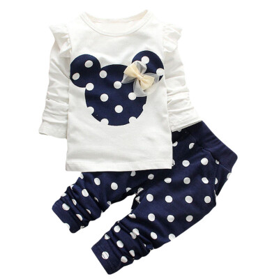 

2pcs Baby Girls Cotton Shirt Tops+pants Outfits Set Polka Dot Kids Clothing suit