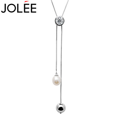 

Feather JOLEE sweater chain S925 silver crystal necklace Fashion dress chain pendant Girlfriend wife gift white